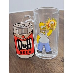 Homer Simpson Duff Beer Glass Mug & Bottle Opener Set 2014 Matt Groening Graphic